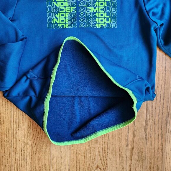 UNDER ARMOUR Performance Hoodie | Boy's Size Large | Blue and Neon Green - Picture 6 of 8